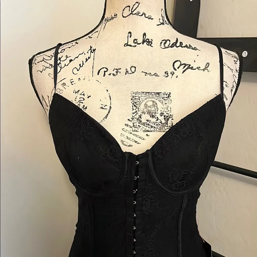 Bebe Bustier Lace Midi Elegant Black Dress Brand New Party Event Gala